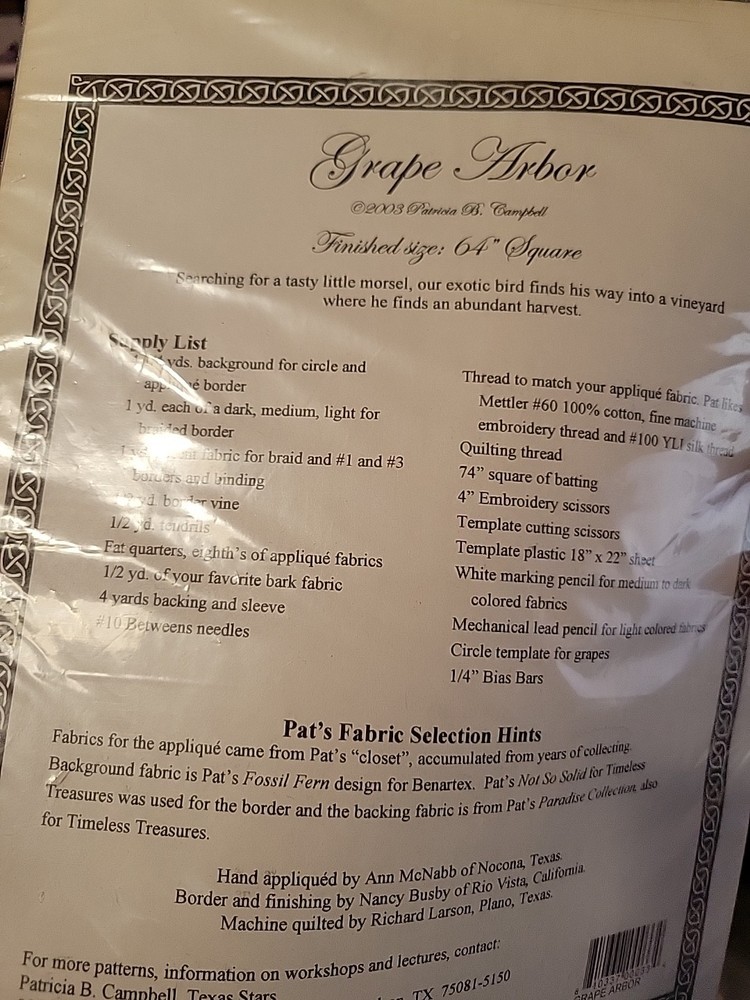 Grape Arbor Patricia B. Campbell Pattern