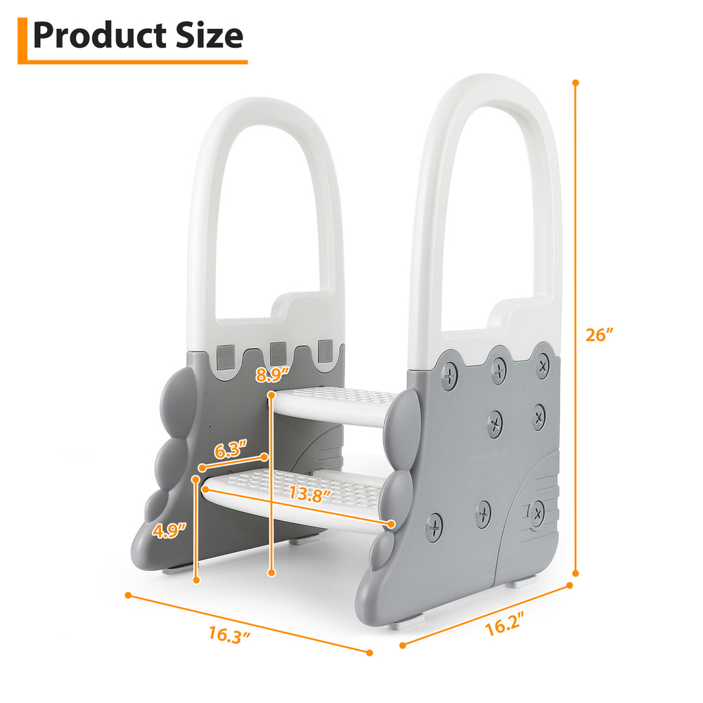 2-Step Toddler Step Stool with Handles Plastic Kids Standing Tower for Bathroom
