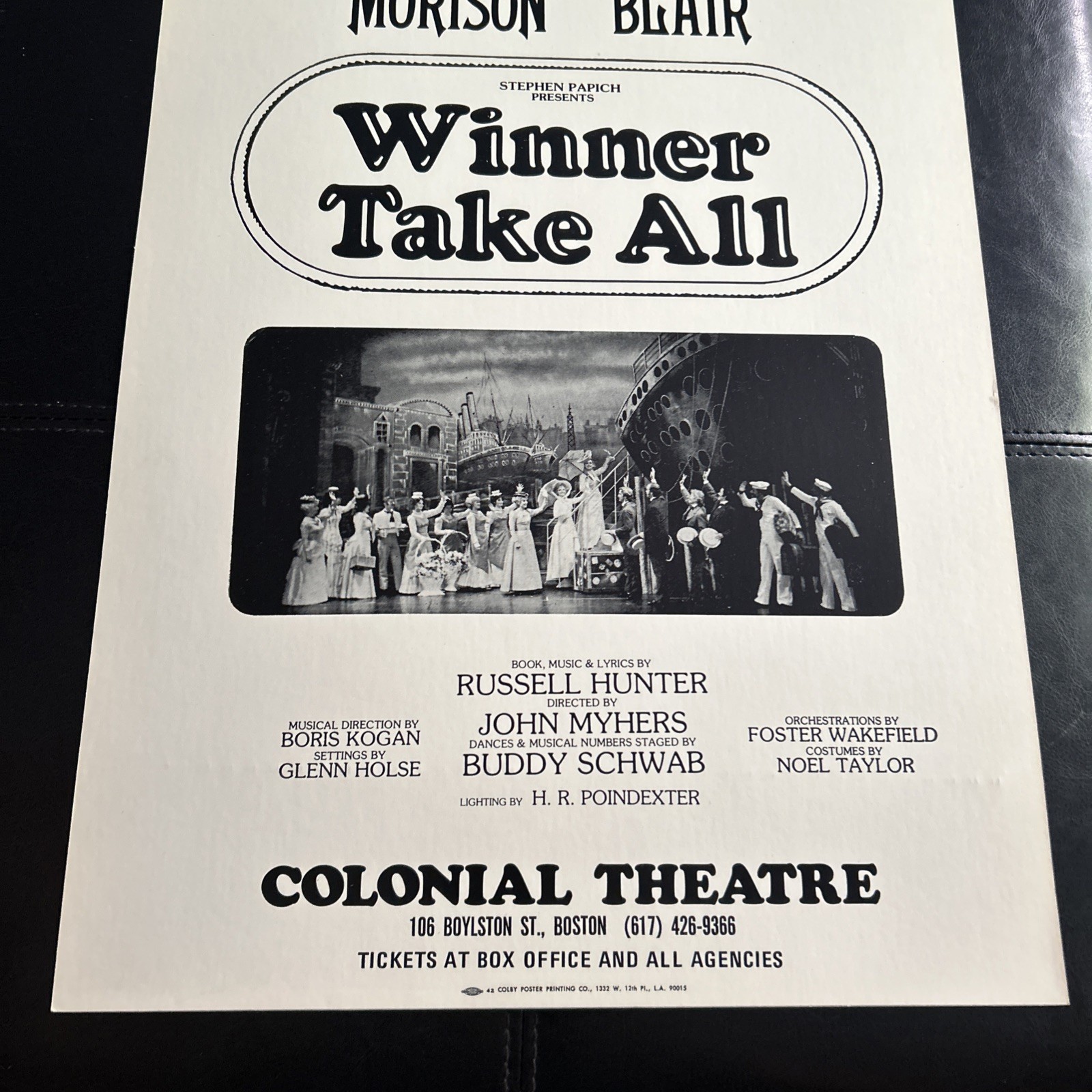 Theatre Window Card Poster Winner Take All Colonial Theatre Boston 1976
