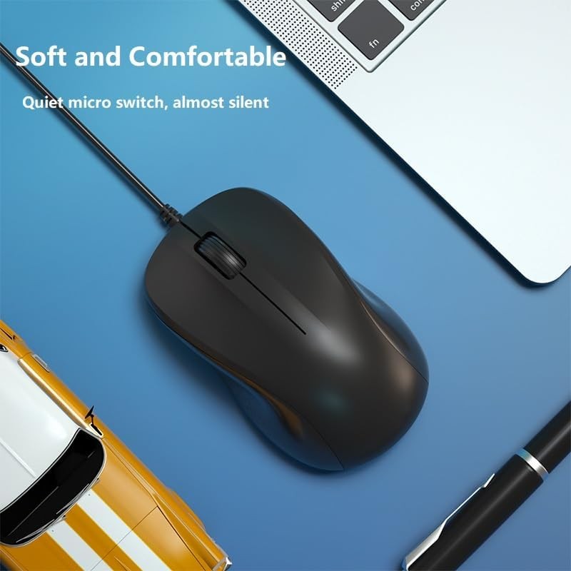 USB Silent Wired Computer Mouse Easy Click 1200DPI Portable Windows Black