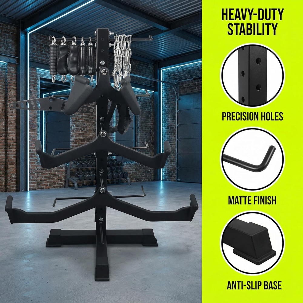 Cable Attachments Rack for Gym Accessories, Lat Pull down Bar Organizer with Hoo