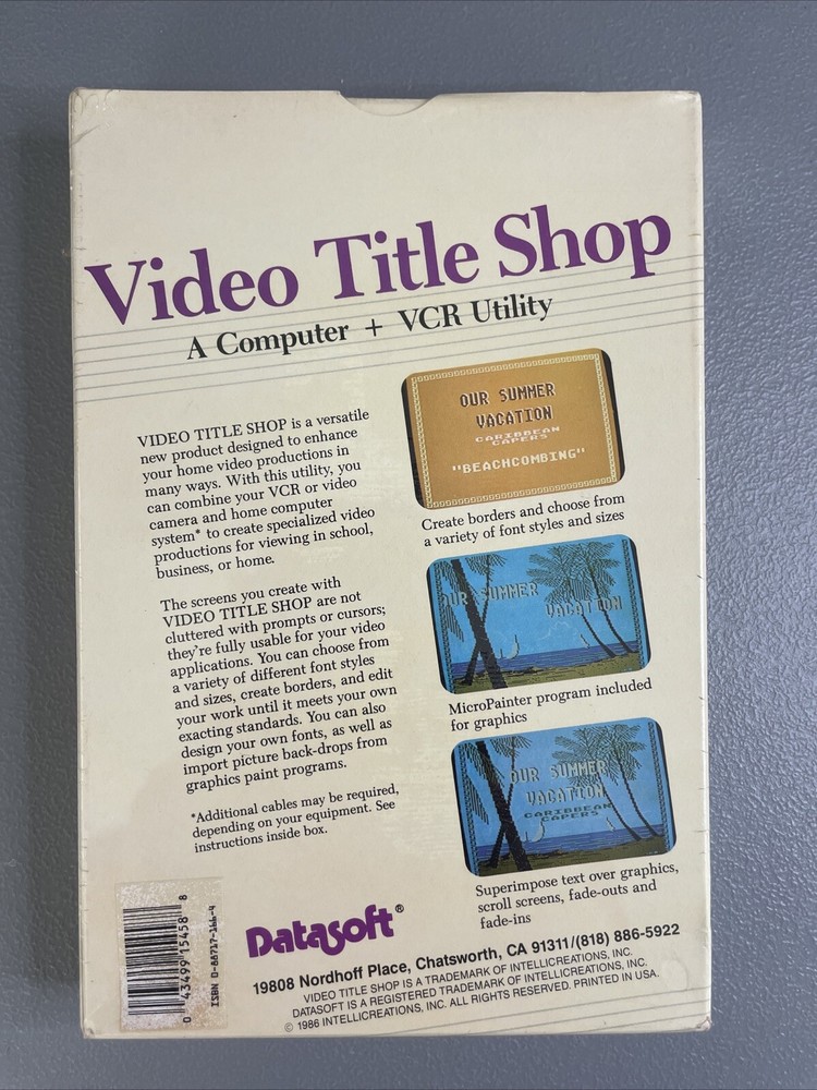 SEALED Video Title Shop A Computer & VCR Utility by Datasoft for Atari 64K 1987