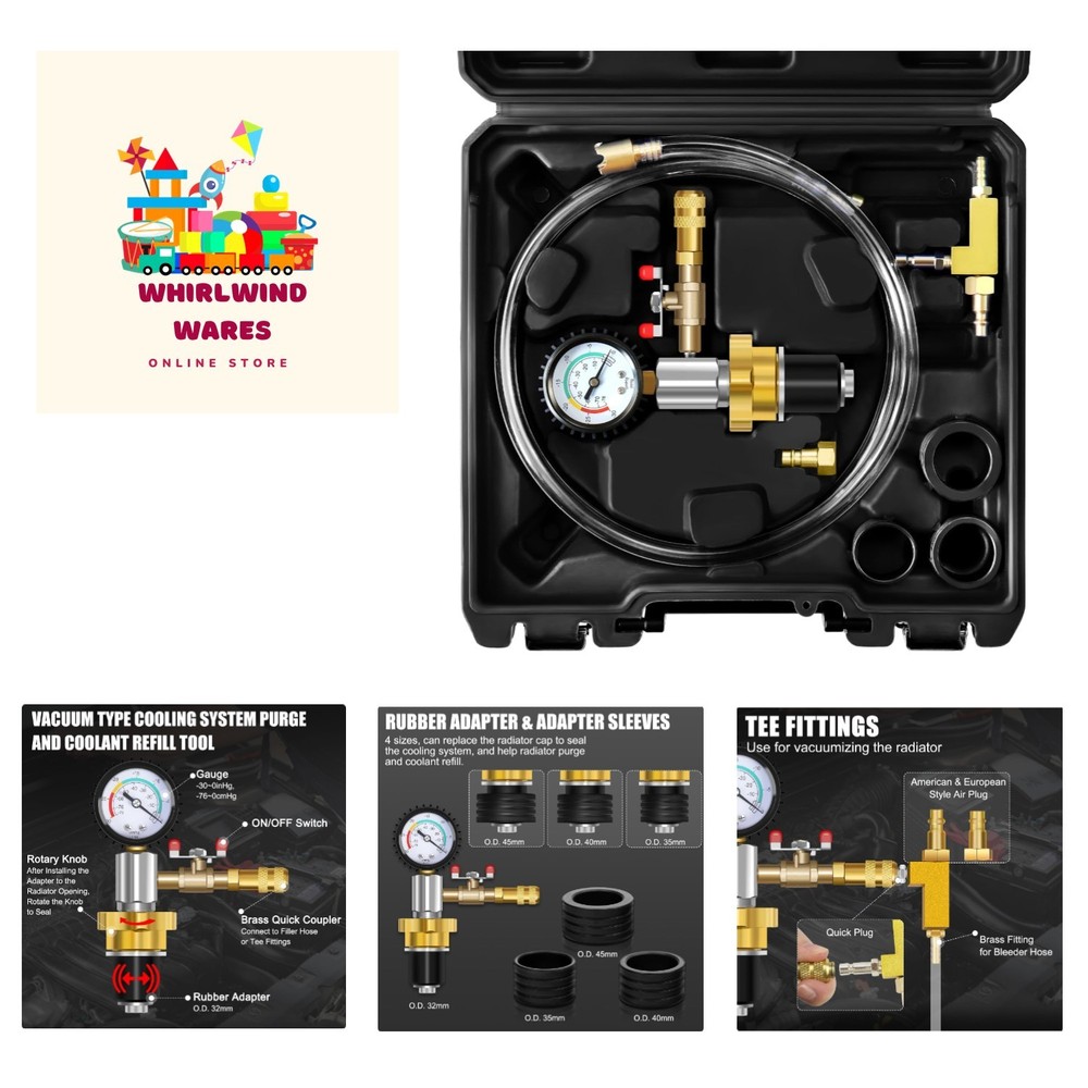 Universal Cooling System Vacuum Type Coolant Refill Tool Kit, Black