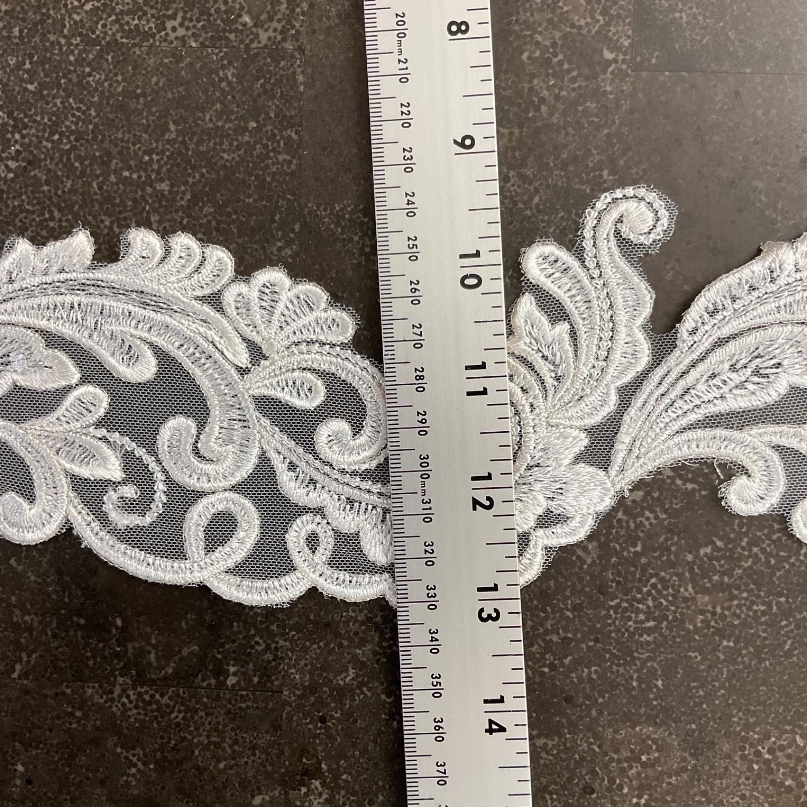 Embroidered white lace on tulle subtle sequined bridal sewing trim 8 yards