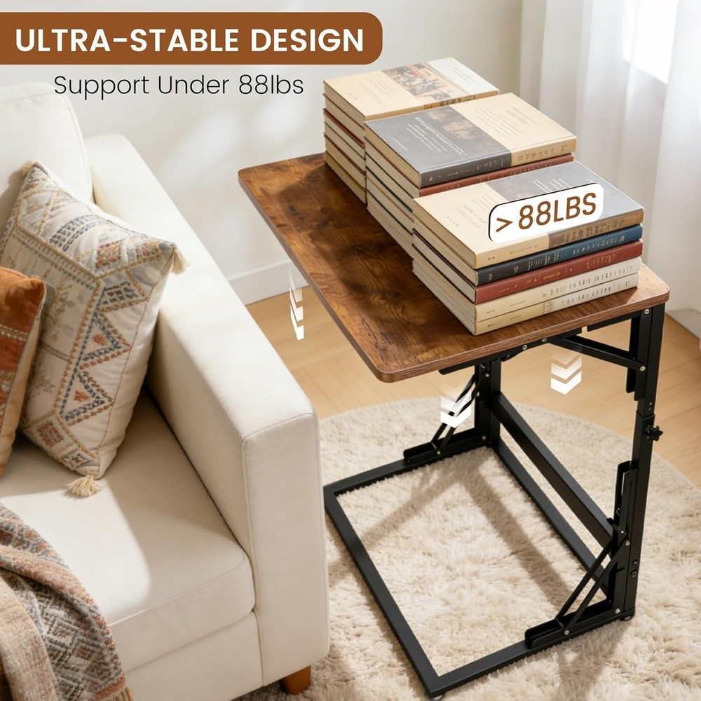 Folding Side Table Adjustable C-Shaped End Table Couch Metal Frame TV Tray Table