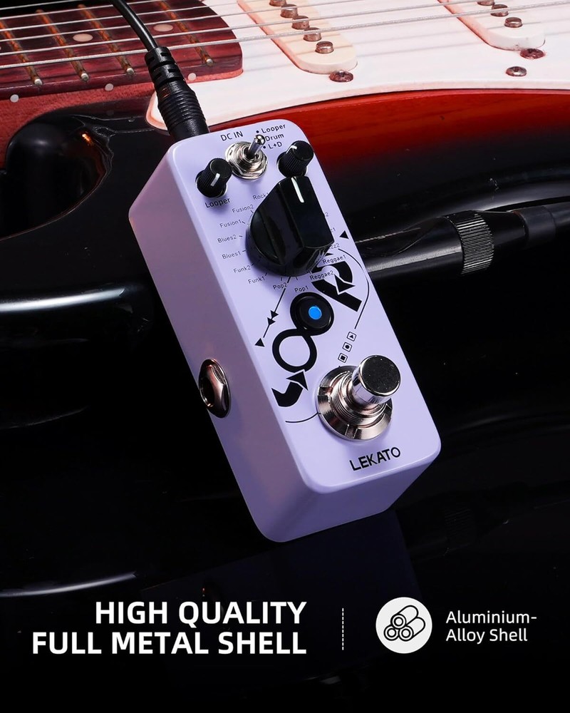 LEKATO Looper Guitar Pedal Loop & Drum Machine 20mins Loop 16 Different Drums