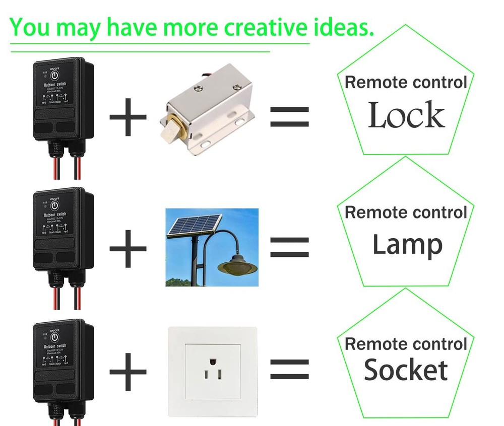 Wireless Relay Switch 12V Remote Control Switch DC12V/24V/48V/72V 30A Relay w...