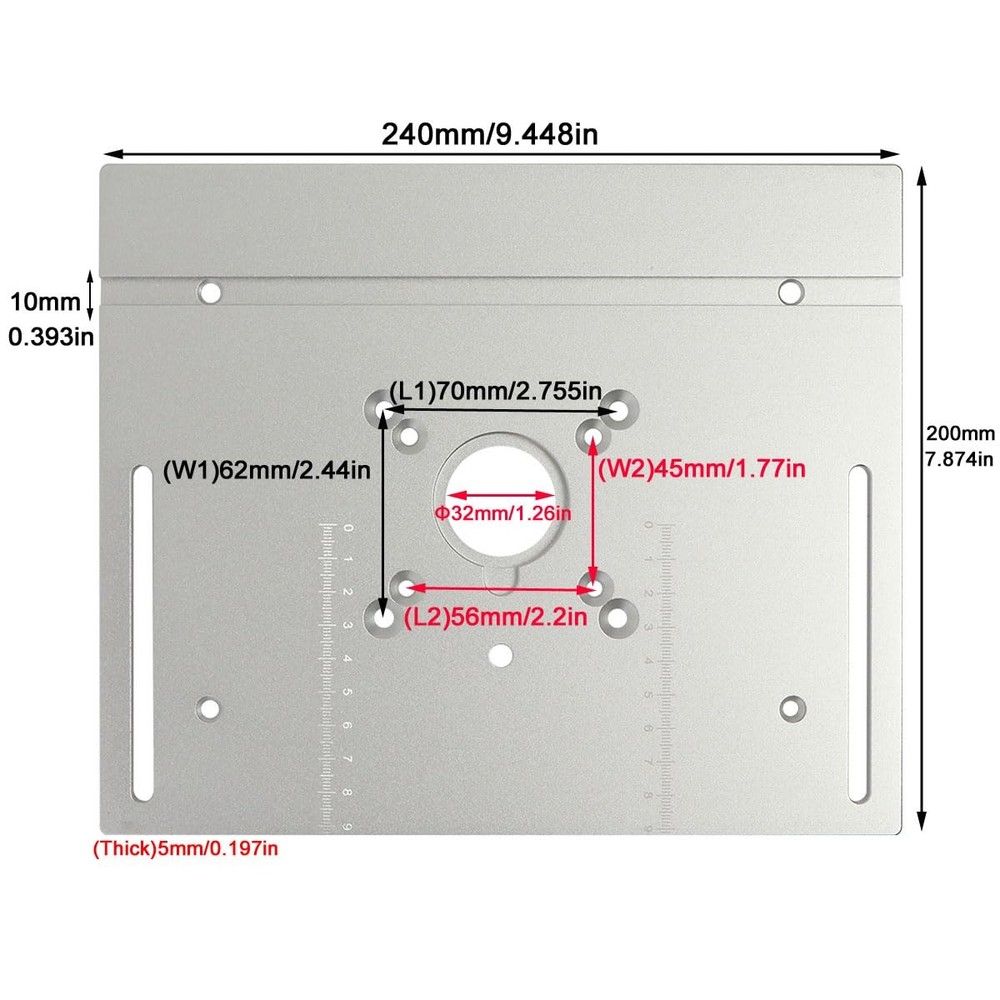 KETIPED Aluminium Router Table Insert Plate,Woodworking Benches Silver