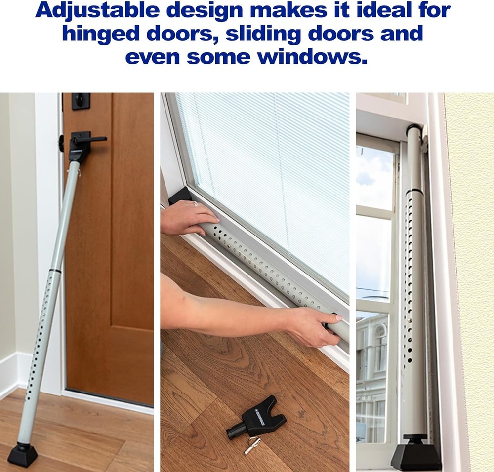 BRINKS Door Security Bar - Adjustable Brinks 1 Pack, Silver