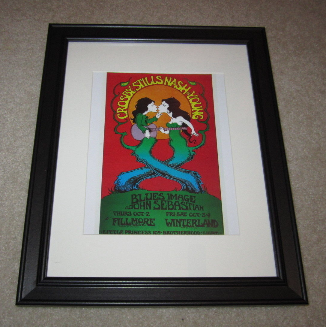 Framed Crosby, Stills, Nash and Young Tour Poster, 1969, Fillmore, Winterland