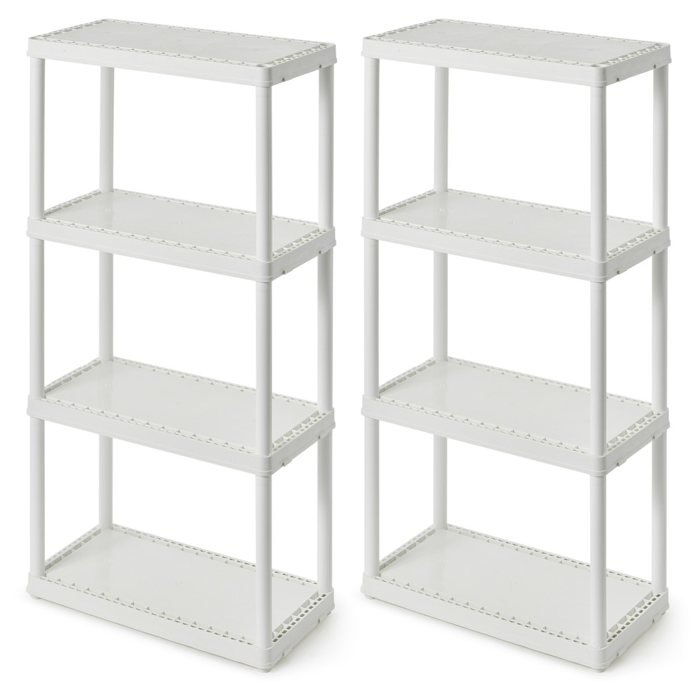 Gracious Living 4 Shelf Fixed Height Light Duty Storage Unit, White (2 Pack)