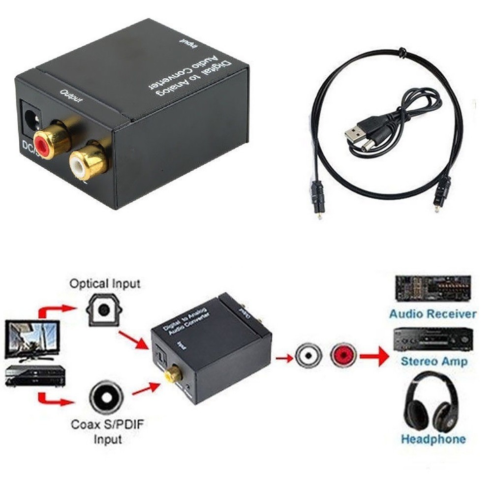 Digital Analog Audio Converter Adapter Amplifier Decoder Optical Fiber Coaxial