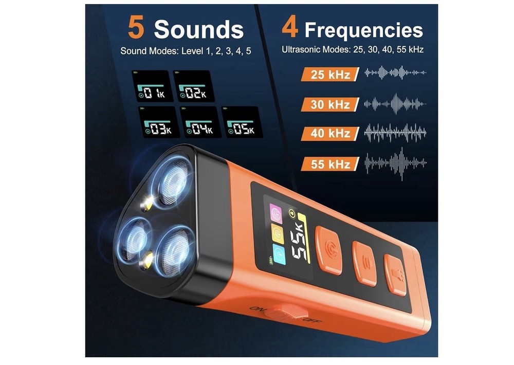 Portable Ultrasonic Bark Control Device, Multiple Sound Modes, LED Display