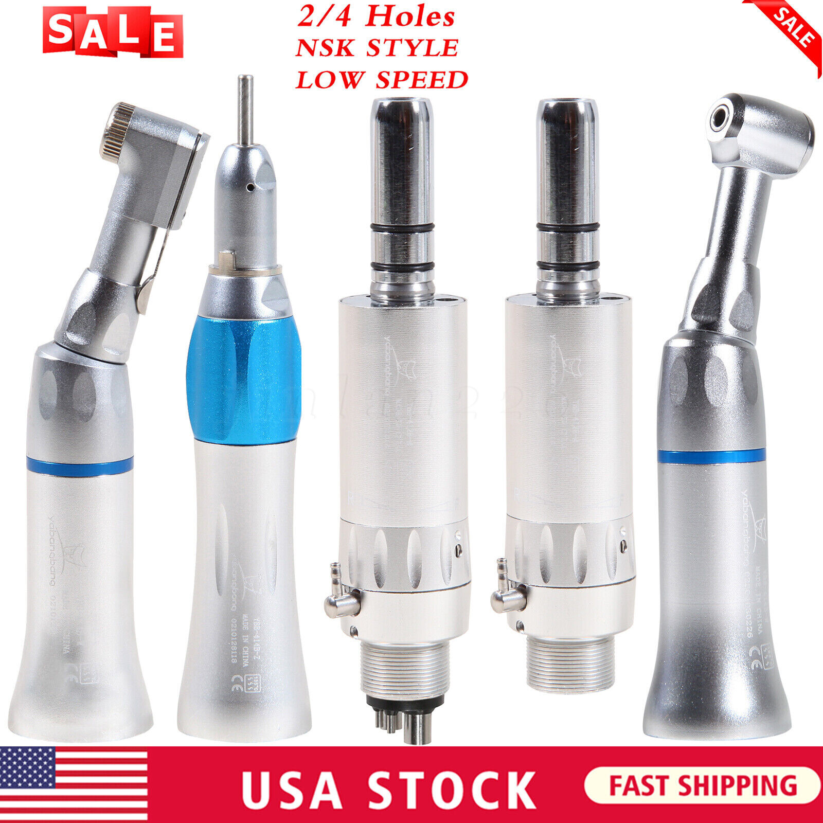 NSK Style Dental Slow Low Speed Handpiece Contra Angle Straight Motor 2/4 HOLES