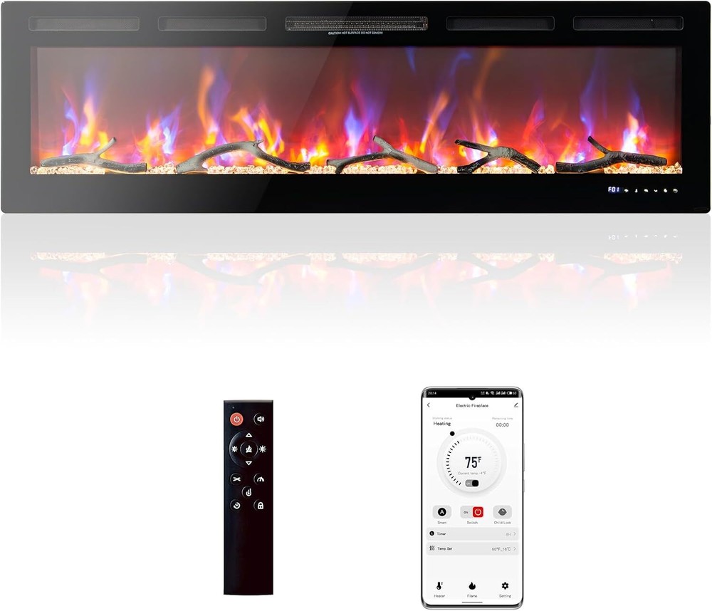 Corded Electric Fireplace Insert  Wall Mounted1500W Smart WiFi Heater with Timer