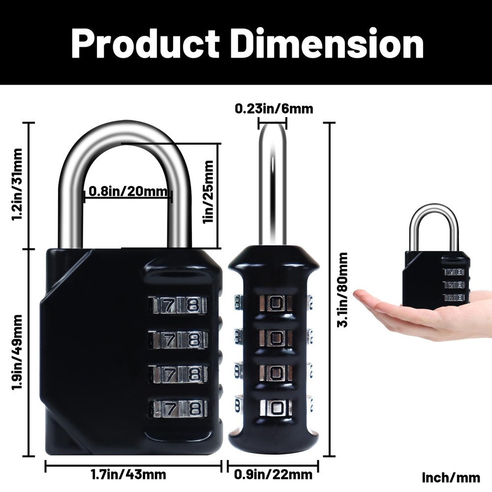 2 Pack Combination Lock, 4-Digit Padlock Keyless, Resettable Luggage Locks for B