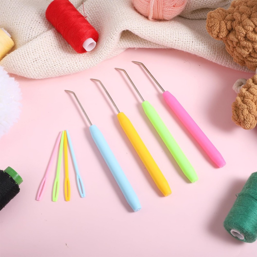 4 PCS Knitting Loom Hook with 8 Large Eye Plastic small, multicolor