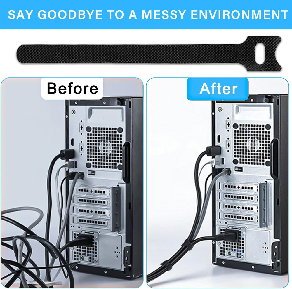 100Pcs Reusable Cable Ties - Hook and Loop Cable Straps for Wire Management - Ad