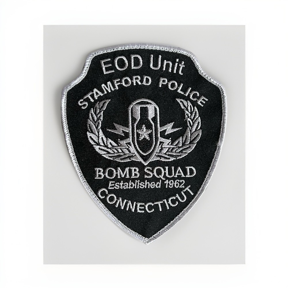 Stamford Police Bomb Squad Patch – EOD Unit – Hook & Loop Back – Rare, Unused!