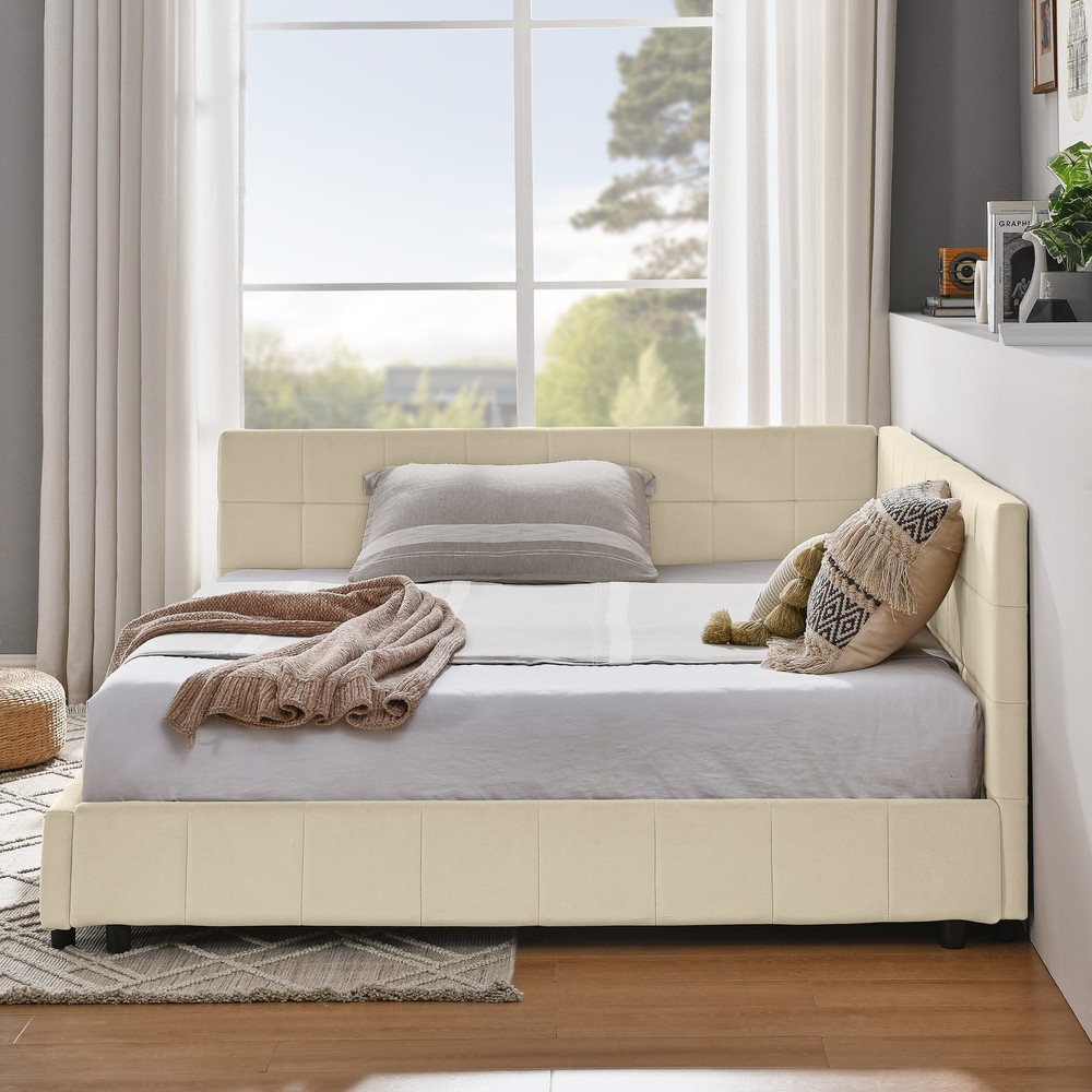 Full Size Upholstered Tufted Bed Frame, Sofa Bed Frame with Comfortable Backr
