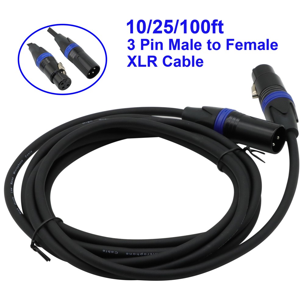 3ft-100ft Color Coded 3-Pin Professional Light DMX Cable with Locking XLR Ends