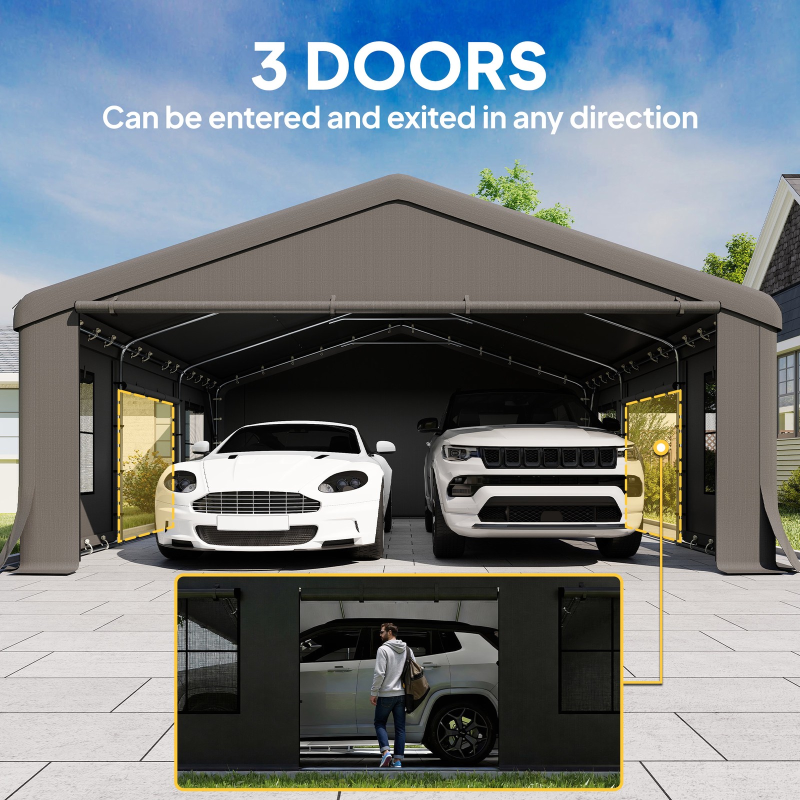 20' x 20' Heavy Duty Carport, Portable Garage with Doors, Windows
