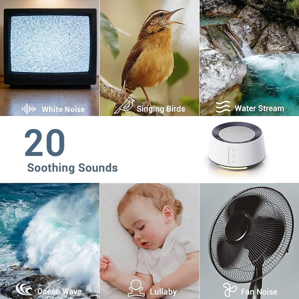 Intelligent White Noise Sound Machine with Timers, Lights & Memory Features