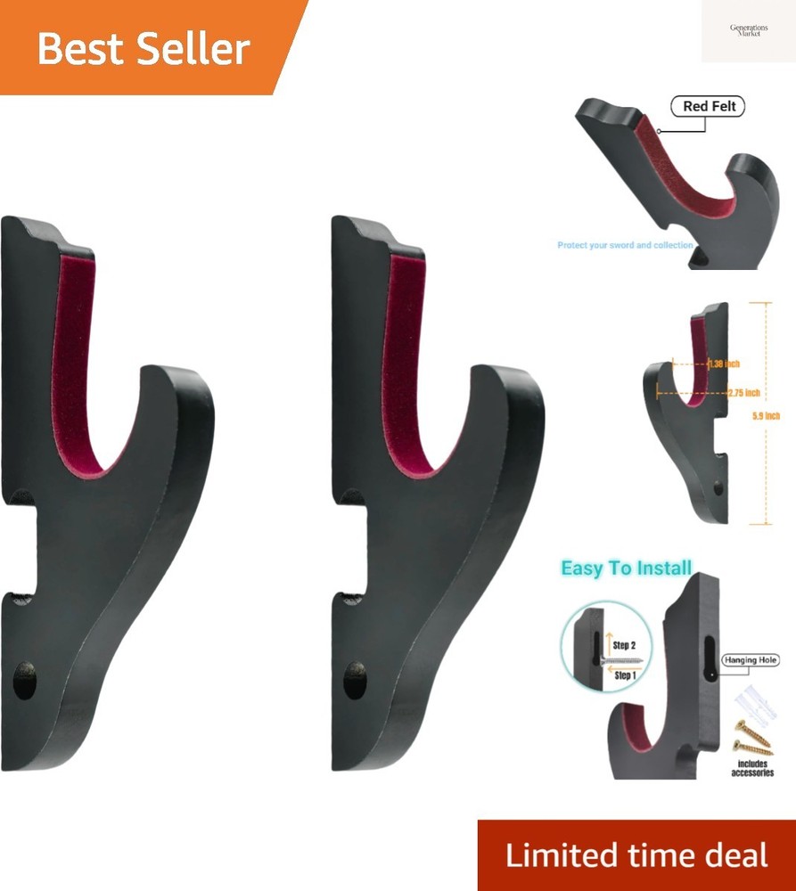 2/Set Sword Hook Wall Mount Samurai Sword Hanger Display Holder Adjustable fo...