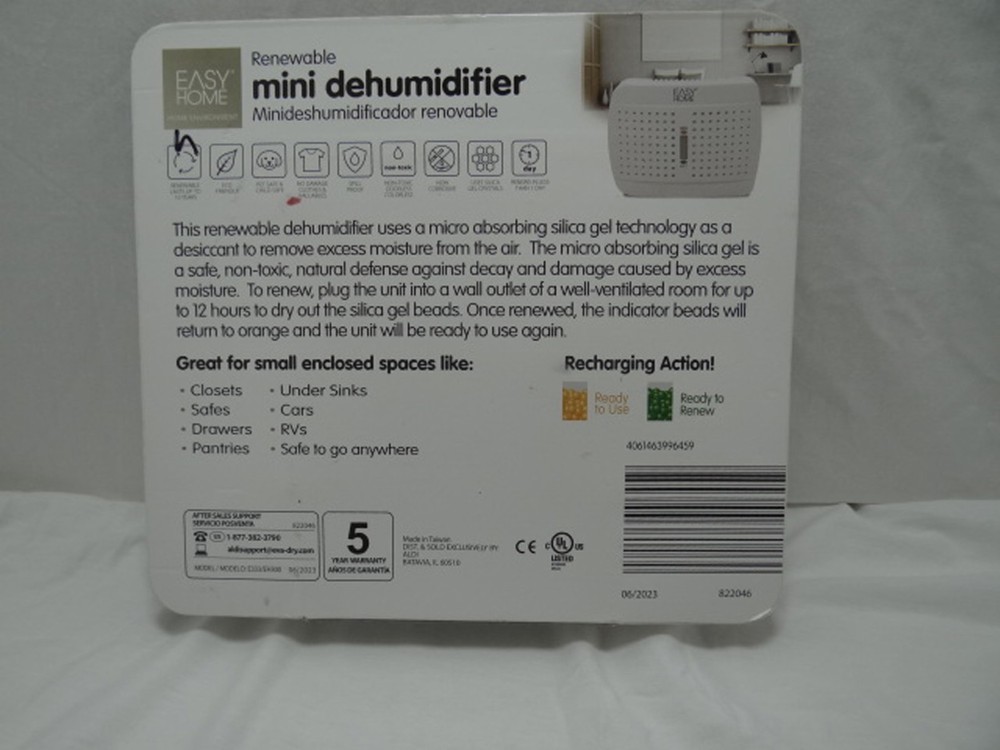 Easy Home Renewable Mini Dehumidifier, White