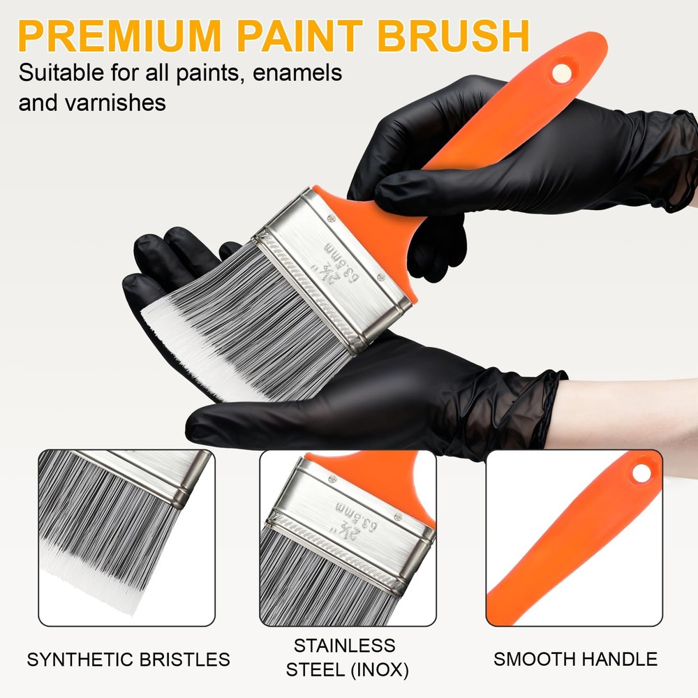 Paint Roller kit, Extension Pole 5ft,Paint Brushes,Paint Black
