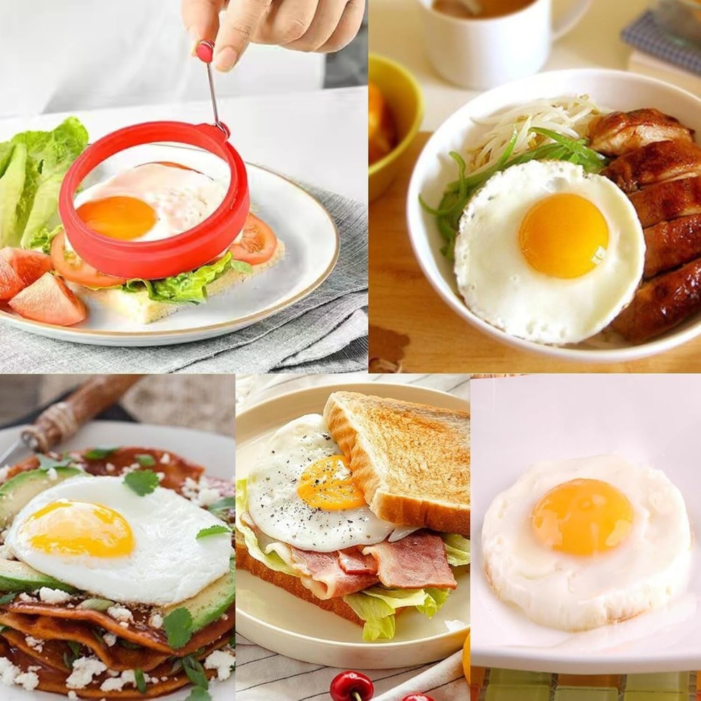 Egg Ring Set, Silicone Egg Ring Molds, Fried Egg Rings and Non-stick Egg Cooker