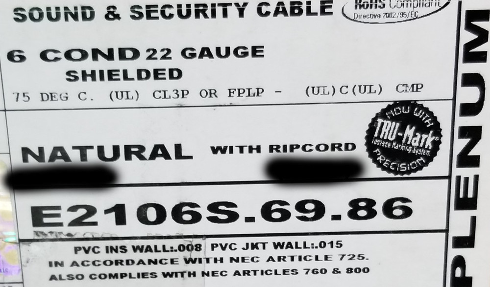 Carol E2106S 22/6C Shielded Control/Communications Cable Plenum White /100ft