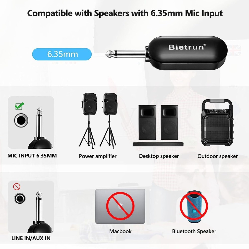 Wireless Microphone Headset With 1/4''plug 165ft Range Uhf Wireless Headset Mic