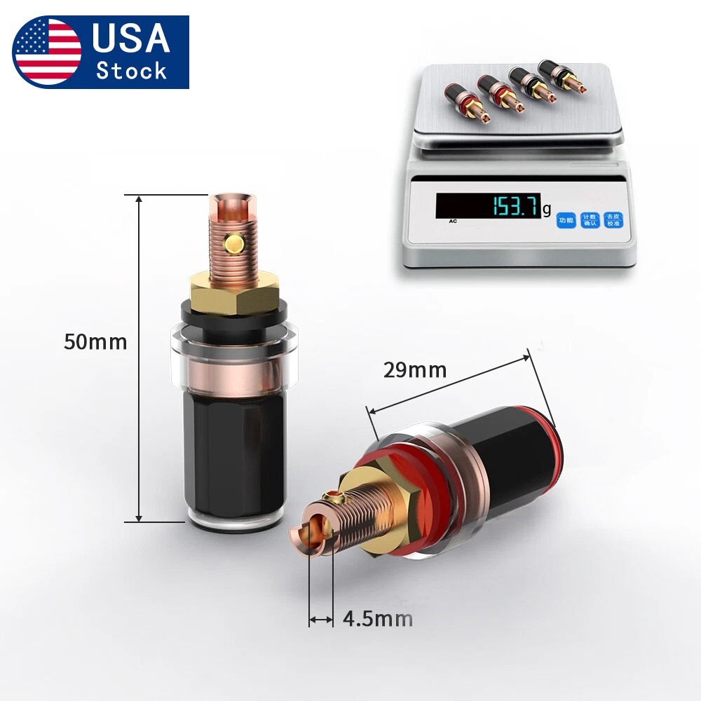 4Pcs Red Copper Plated Binding Post 4mm HiFi Banana Female Speaker Amp Terminal