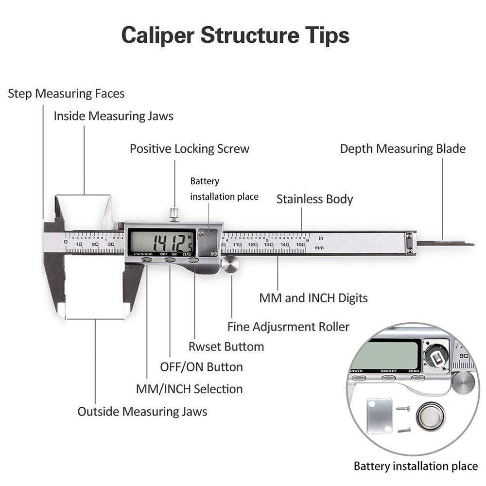 Precision Digital Caliper - Large LCD Screen, Waterproof Stainless Steel