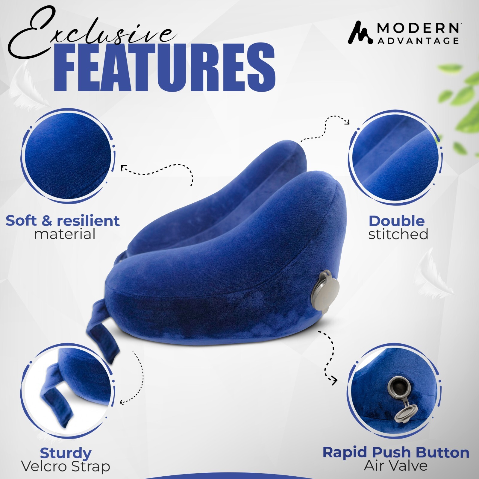 Inflatable Travel Neck Pillow NEW (BLUE) FREE SHIPPING Sleep Mask & Earplugs