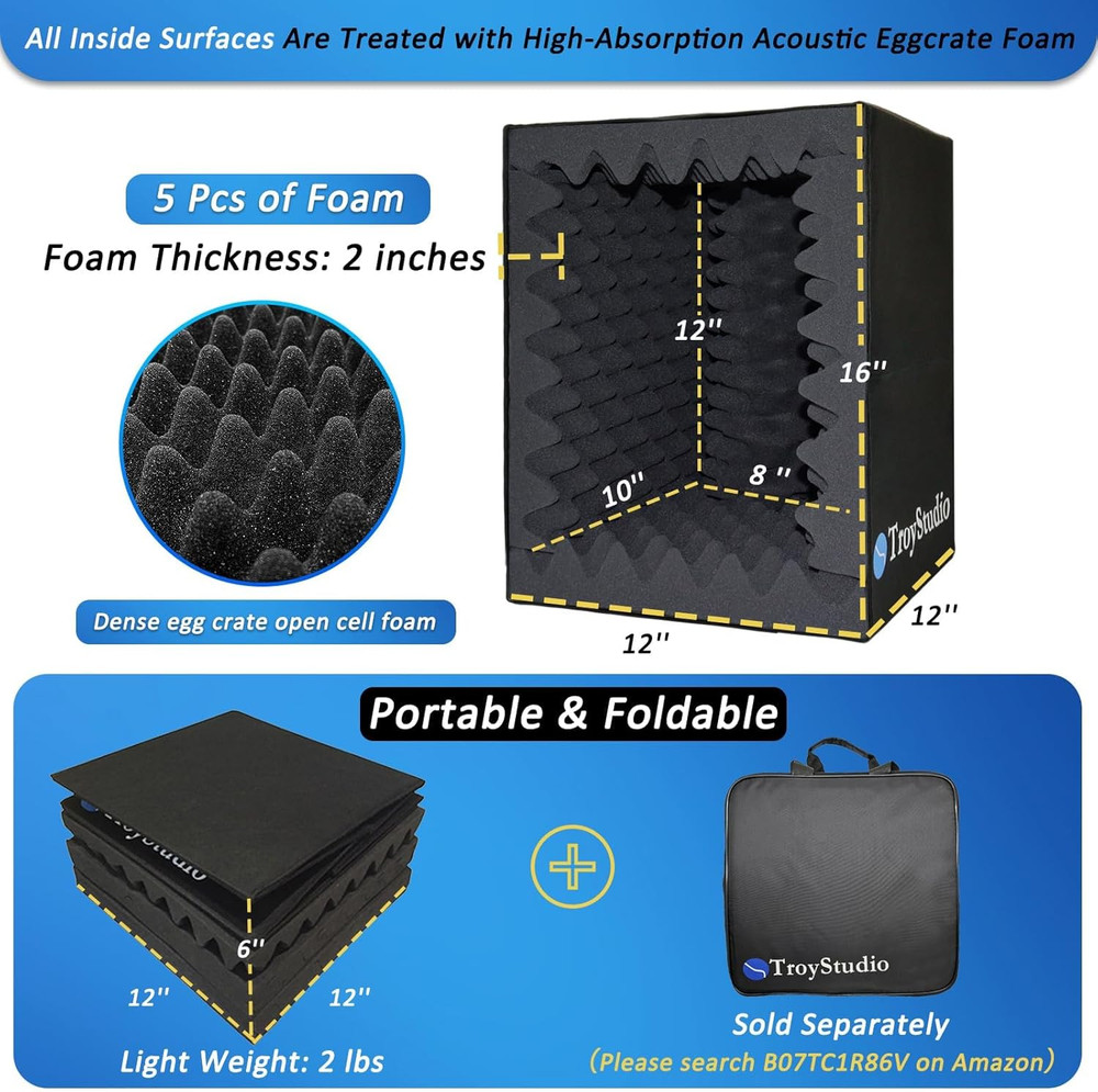 Portable Vocal Booth - Foldable Acoustic Shield for Recording