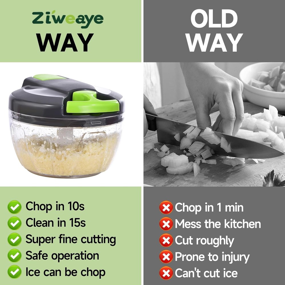 Ziweaye Manual Food Processor Vegetable Chopper, Portable Hand Pull String Garli