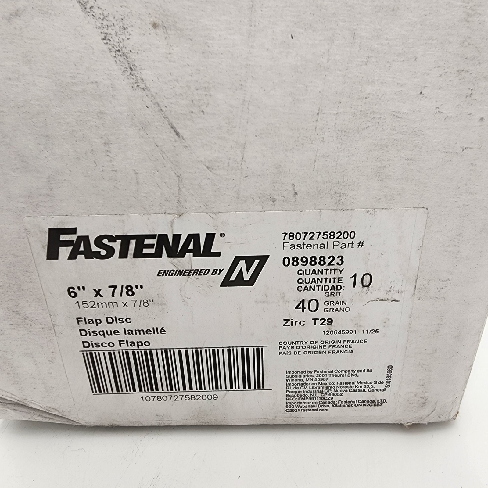 10x NORTON FASTENAL 6" Dia x 7/8" 40 Grit Extra Coarse Zirconia Flap Disc