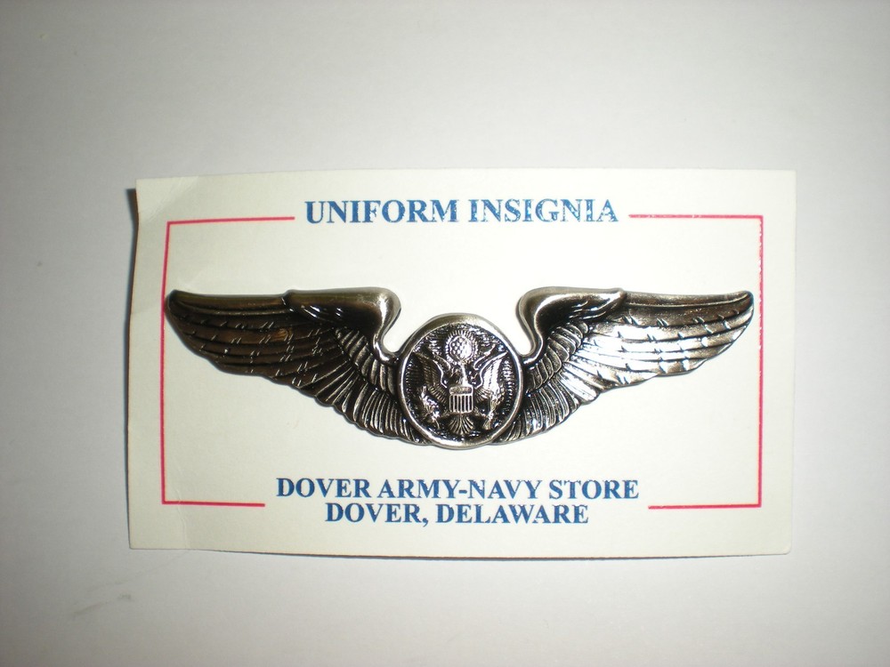 USAF BASIC AIRCREW WINGS BADGE - FULL SIZE - SILVER OXIDIZED