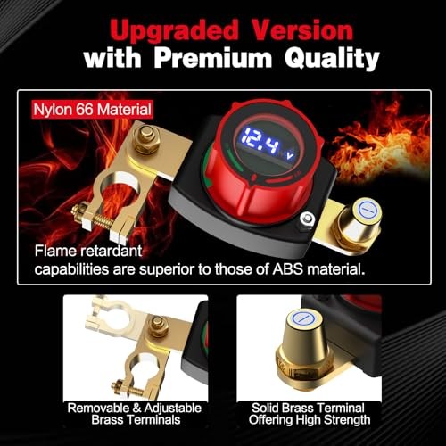 Top Post Battery Disconnect Switch with Voltmeter, 5-60V Top Post (15-17mm)