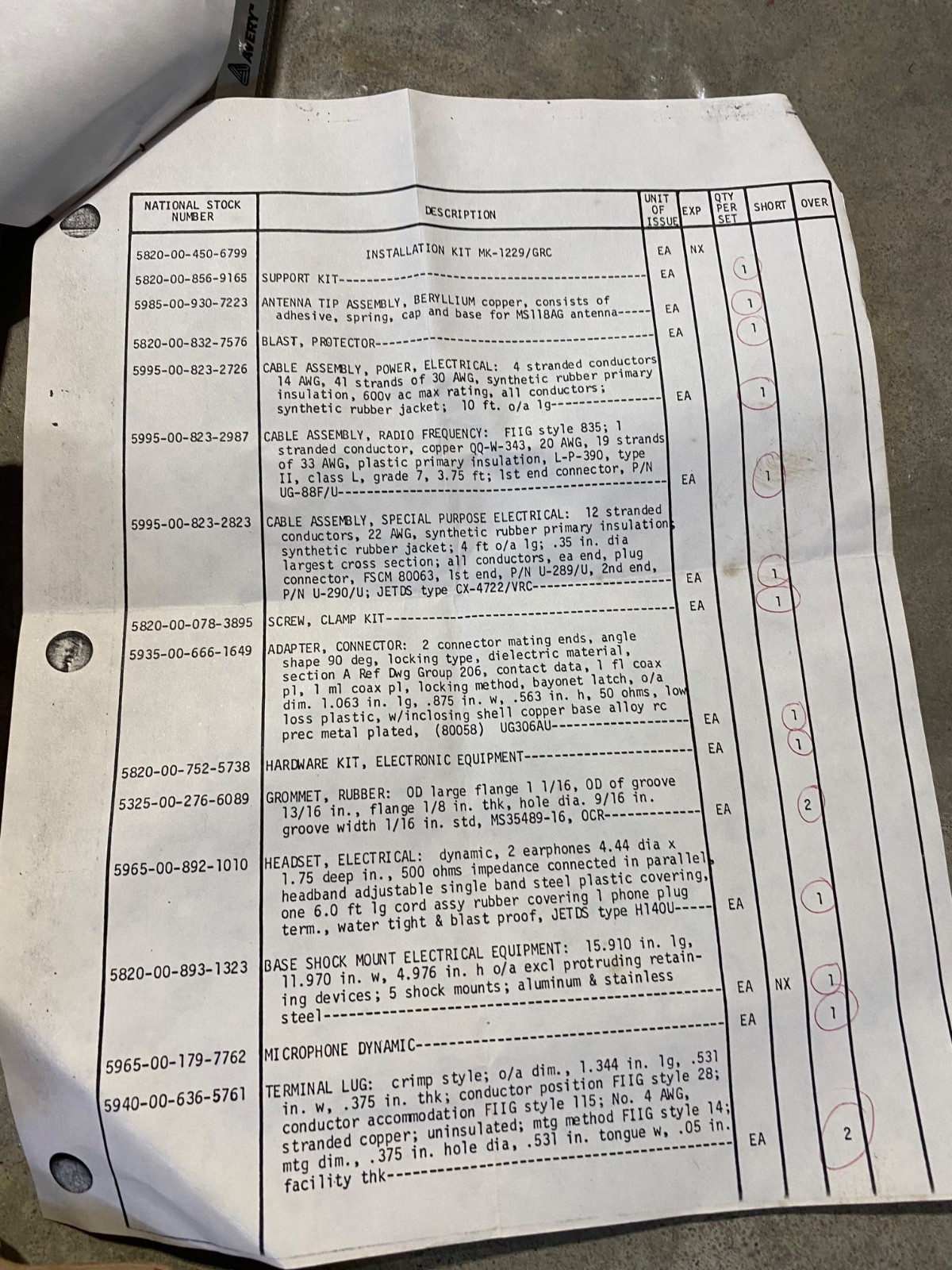 US Military Installation Kit MK-1229/GRC