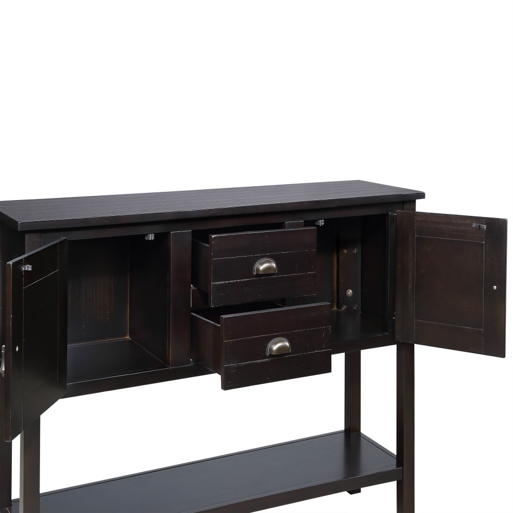 Solid Wood Sideboard Console Table 48'' - 2 Drawers/Cabinets, Shelf,Espresso