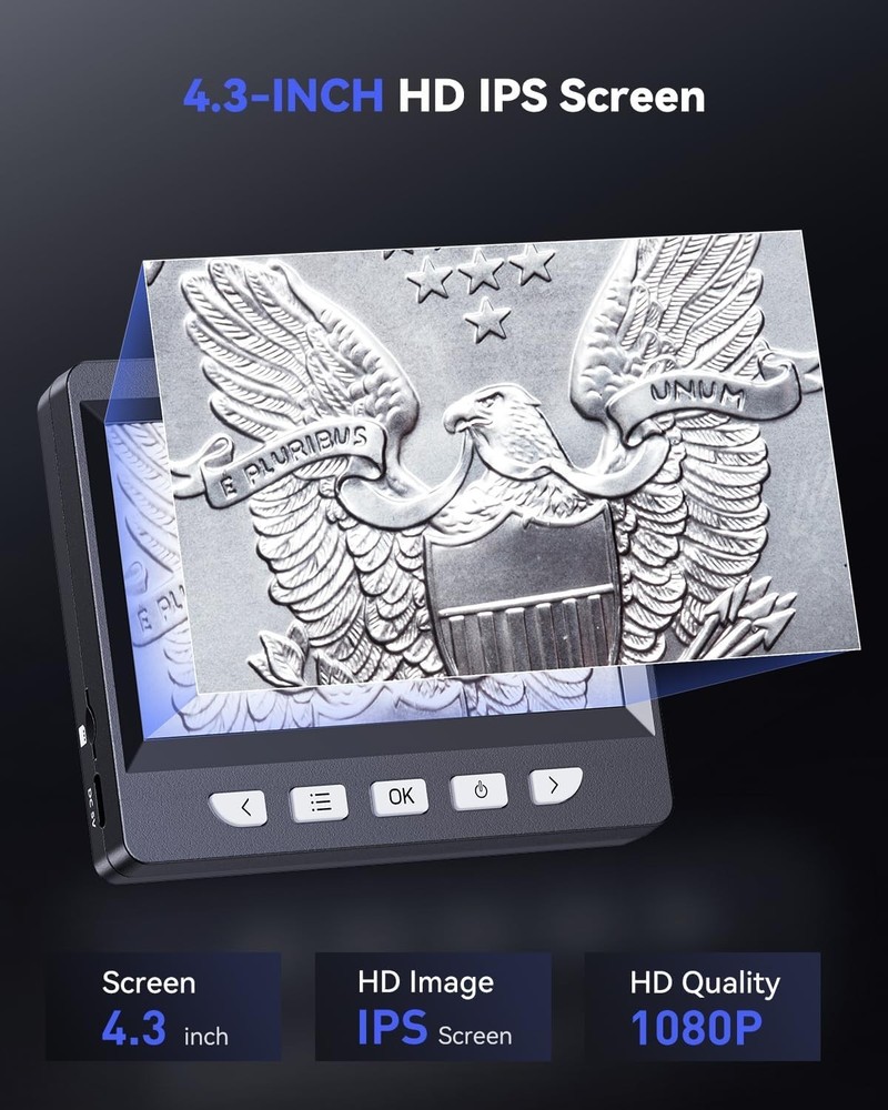 Microscope, 1000X Coin Magnifier, 1080P Coin Microscope with Lights, LCD Digital