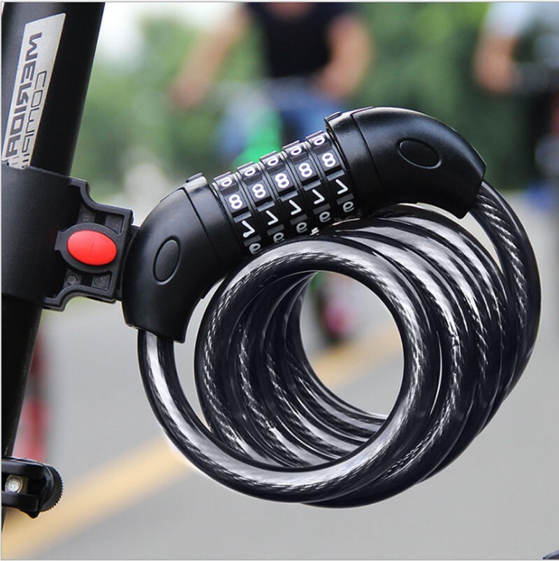 1 PC Black Bicycle Lock Cable Chain Lock 5 Digit Combination Password 40" Long