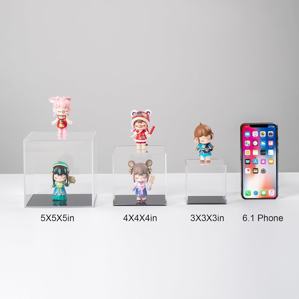 Transparent Acrylic Square Cube Containers with Lid Storage Boxes, Action Fig...