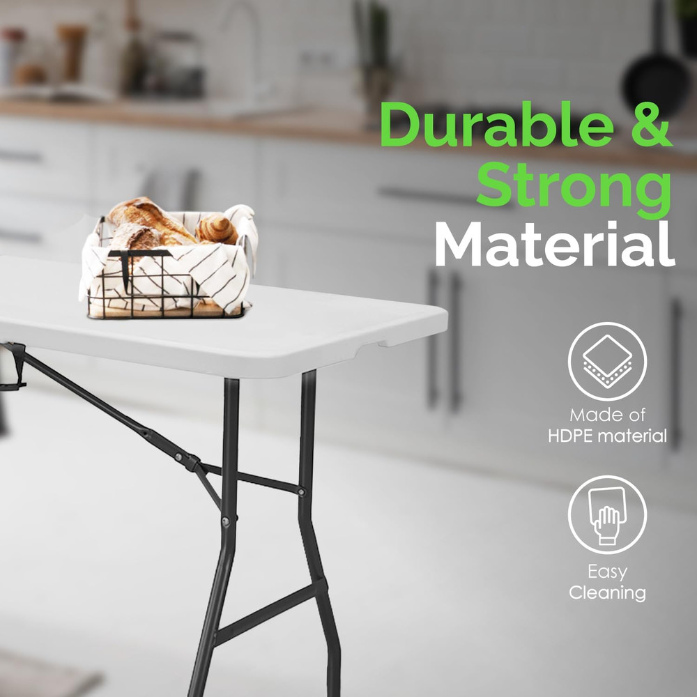 White 8Ft Folding Table with Handle | Heavy-Duty Foldable Table | Portable Table