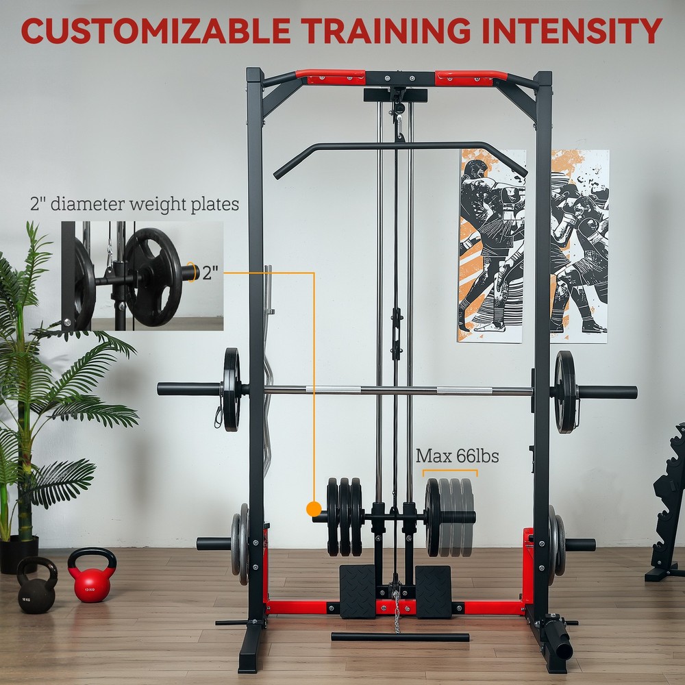 Smith Machine, Multi-Function Power Cage with Lat Pull Down System