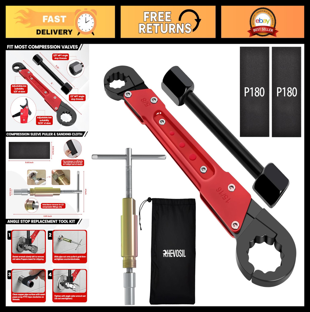 6-Piece Plumbing Tool Set - Angle Stop Wrench, Compression Sleeve Puller, Sandpa