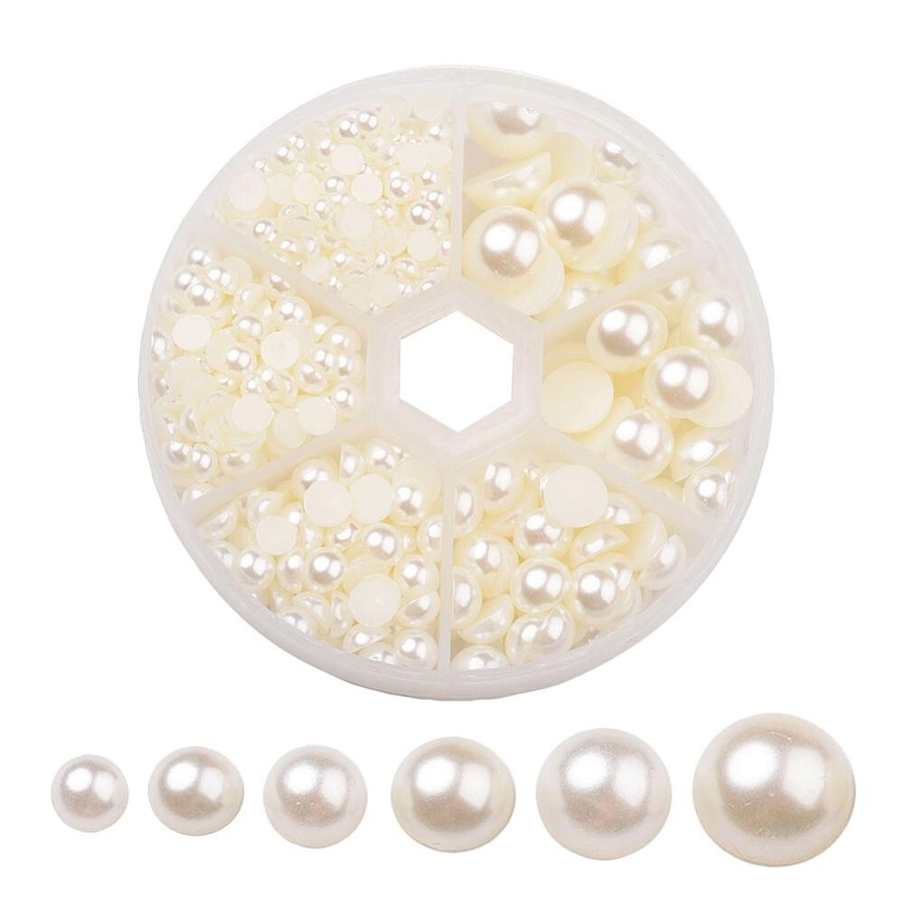 1box about 690pcs ABS Plastic Imitation Pearl Dome Cabochons Half Round